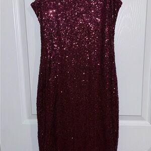 Fashion Nova Burgundy Sequin Midi Dress